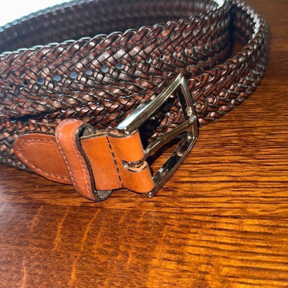 Perry Ellis Brown Leather Braided Belt Men's XXL 42 - Picture 3 of 10